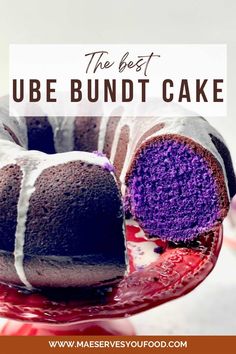 the best ube bundt cake recipe is made with chocolate and raspberry filling