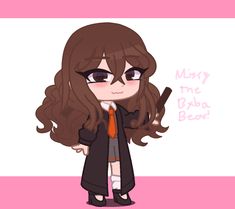 a drawing of a girl with long brown hair wearing a black coat and an orange tie