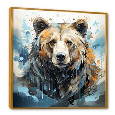 a painting of a bear in the water with splashes on it's face