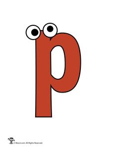 the letter p has eyes and is red