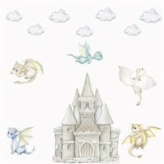 Castle Drawings, Bamboo Screening, Dragon Sticker, Nursery Stickers, Room Boys, Medieval Aesthetic, Dragon Wall