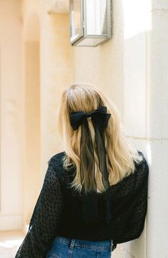 Lola Bow Barrette, Long Tail Ribbon Hair Clip | L. Erickson USA — France Luxe Organza Hair Bow, Black Tie Hairstyle, Flowy Hair, Bow Hairstyle