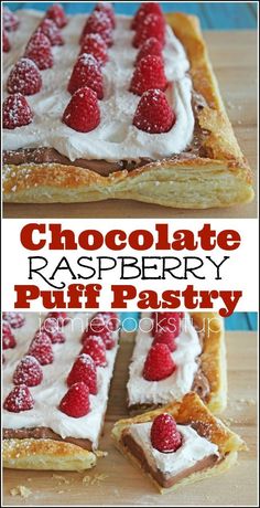 chocolate raspberry puff pastry with whipped cream on top