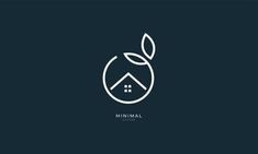 minimal logo design for a real estate development company, with a house and leaf inside the circle