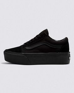 Vans | Old Skool Stackform Suede/Canvas Black/Black Shoe Vans Women, Black Platform Vans, Old Skool Stackform, Platform Vans, Goth Shoes, Back To School Shoes, Vans Store, Black Platform Shoes, Vans Logo