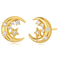 PRICES MAY VARY. 【STYLE】 This is a handmade moon earring with a simple design and detailed carving, which makes this earring more dazzling. 14K real gold plated brass, 925 sterling silver post, safe for sensitive ears, nickel-free and lead-free. 【Dimensions】 Gold moon stud earrings: 0.47"( 12mm)tall, 0.43" ( 11mm)wide, 0.049 oz /pair.The heart earrings are perfect for stacking with other earrings in multiple piercings, or it can be simply beautiful alone! 【PACKAGE】Cute one pair moon ear stud and Evil Eye Butterfly, Moon Earring, Multiple Piercings, Womens Earrings Studs, Moon Studs, Earplugs, Gold Moon, Gold Stud Earrings, Small Earrings Studs