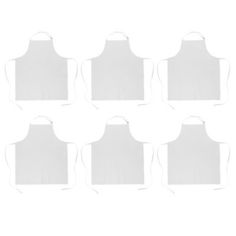 six white aprons are shown on a white background