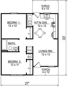 the floor plan for a two bedroom, one bath apartment with an attached bathroom and living room