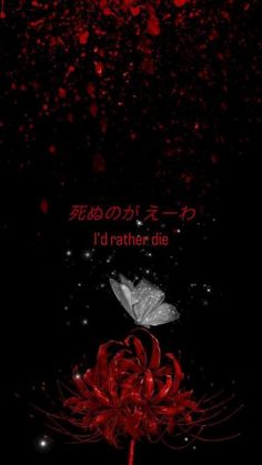 a red flower with the words i'd rather die written in japanese on it