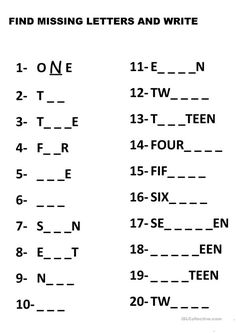 the missing letters and numbers in this worksheet are for students to practice their writing skills