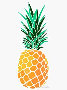 an orange pineapple with green leaves on it's top is shown in this drawing