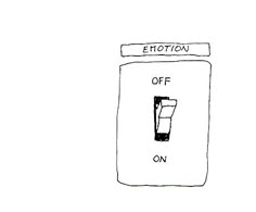 a drawing of a light switch with the words emotion off on and an arrow pointing to it