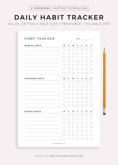 a printable habit tracker with a pencil next to it and the text, daily habit tracker