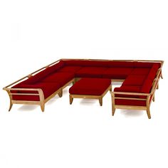 an image of a red couch and ottomans set up on a white background for display