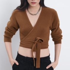 Zara Brown Knit Wrap Sweater - Nwot Size Small V-Neck Cropped Cardigan Front Tie Wrap Closure. It Is So Soft, You Will Not Want To Take It Off. Beautiful Brown / Camel Color. Fitted Textured Knit V-neck Outerwear, Zara Textured Knit Tops For Fall, Zara Cozy V-neck Cardigan, Zara Soft Knit Cardigan For Fall, Zara Textured Knit Long Sleeve Cardigan, Zara V-neck Cozy Cardigan, Zara Textured Knit Long-sleeved Cardigan, Cozy Zara V-neck Cardigan, Cozy Zara V-neck Sweater