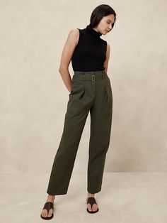 Twill Belted Tapered Pant | Banana Republic Factory Website Photoshoot, Barrel Pants, Capsule Wardrobe Planning, Bright Outfit, Tomboy Femme, Mid Century Living, Mid Century Living Room, Curated Closet, Wardrobe Planning