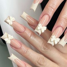 Nails With Bows, Ivory Nails, Winter Nail Art Designs, Girly Acrylic Nails, Acrylic Nails Coffin Pink, Long Square Acrylic Nails, Unique Acrylic Nails, Winter Nail Art