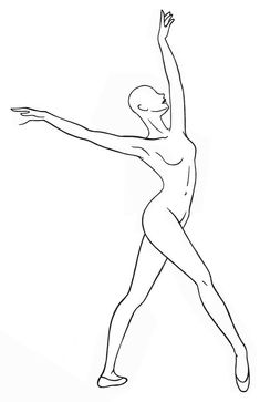 a black and white line drawing of a woman in ballet clothes with her arms outstretched