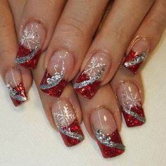 Xmas Nail Art, Red Christmas Nails, Fancy Nails Designs, Pretty Nail Art Designs, Pretty Nail Art