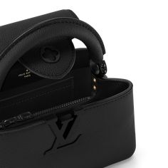 LOUIS VUITTON® - Capucines East-west Mini - All Black Capucines Mini, Louis Vuitton Capucines, Model Features, Compact Wallet, Balenciaga Bag, Bags Designer Fashion, Louis Vuitton Official, Mini Handbags, East West