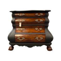 an antique chest of drawers with brass handles and knobs on the top, against a white background