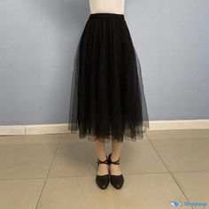 Orcajump - High-Waisted Semi-Formal Ballroom Dance Skirt with Mesh Overlay Dance Skirt, Mesh Overlay, Ballroom Dance, Black Skirt, Ballroom, Skirt Length, Semi Formal, High Waisted, Mesh