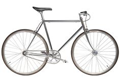 a bicycle is shown with no wheels on the front and rear wheel, but it's grey in color