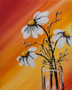 a painting of daisies in a mason jar