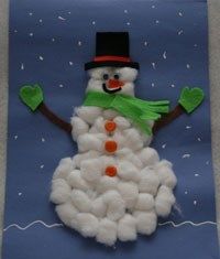 a snowman made out of cotton balls