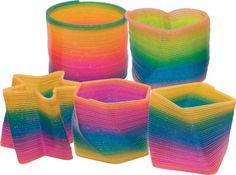 four plastic cups with different colors on them