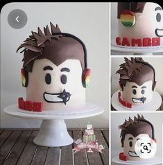 the cake is made to look like a man's head with spiked hair and mustaches