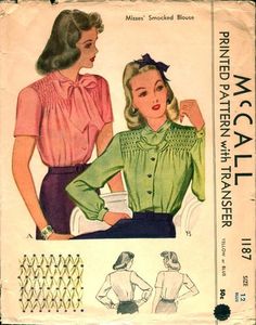 Womens Blouse Pattern, 1940 Dress, Mccalls Patterns Vintage, Dress Making Patterns, Vintage Blouse, Mccalls Patterns, Blouse Pattern