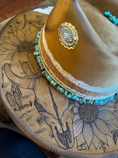 CUSTOM HAND BURNED Wide Brim Hat Branded Hat Flowers and Leaves Burned Hat Western Hat Cow Print - Etsy Burned Fedora Hat Designs, Burn Hats Ideas, Wood Burn Hat, Burning Hat Designs, Custom Felt Hats, Burned Cowboy Hats, Custom Hats For Women