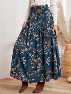 High Waist Floral Print Ruffle Hem Skirt | EMERY ROSE Maxi Skirt Pattern, Sewing Patterns Skirt, Floral Print Maxi Skirt, Ruffle Hem Skirt, Maxi Rok, Women Bottoms, Langer Rock, Skirt Maxi, Spring Skirts