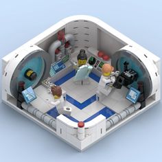 a model of a hospital room with medical equipment