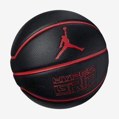 the air jordan basketball is shown in black and red