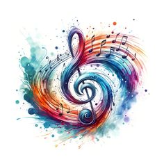 colorful music notes with watercolor splashs