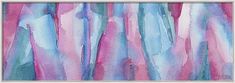 an abstract painting with blue, pink and green colors