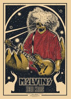 a poster with an image of a man holding a guitar and wearing a fur hat