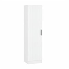 a tall white cabinet sitting on top of a white floor