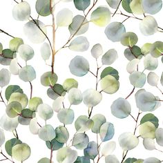 watercolor painting of green and white leaves