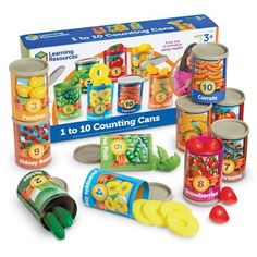 learning resources for children including counting cans