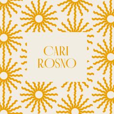 an orange and white pattern with the words cari rosono in it's center