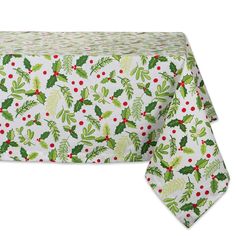 a table cloth with holly and berries on it