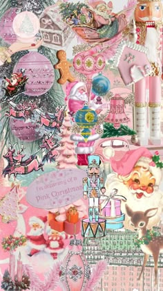 a collage of pink and white christmas items