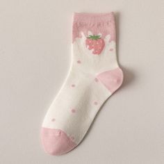 Kawaii Pink Strawberry Cotton Socks - Juneptune Cute Multicolor Socks For Gifts, Playful Soft White Socks, Casual Soft Multicolor Socks, Casual Multicolor Soft Socks, Trendy Soft Socks For Stocking Stuffers, Playful Pink Summer Socks, Fun White Summer Socks, Fun Pink Socks For Summer, Playful Summer Socks As A Gift