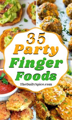 finger foods with text overlay that reads 35 party finger foods