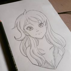 a pencil drawing of a girl with long hair