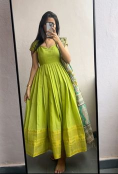 Frock Kurta Designs Women, Frock Made From Saree, Cotton Suit Back Neck Design, Long Kurti Patterns Designer, Maxi Dress Ideas Indian, Indian Festive Wear For Women, Churidhar Designs From Old Saree, Traditional Chudidar Dress, Long Frock From Saree