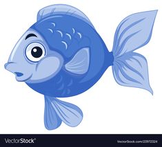 a blue fish with big eyes on a white background